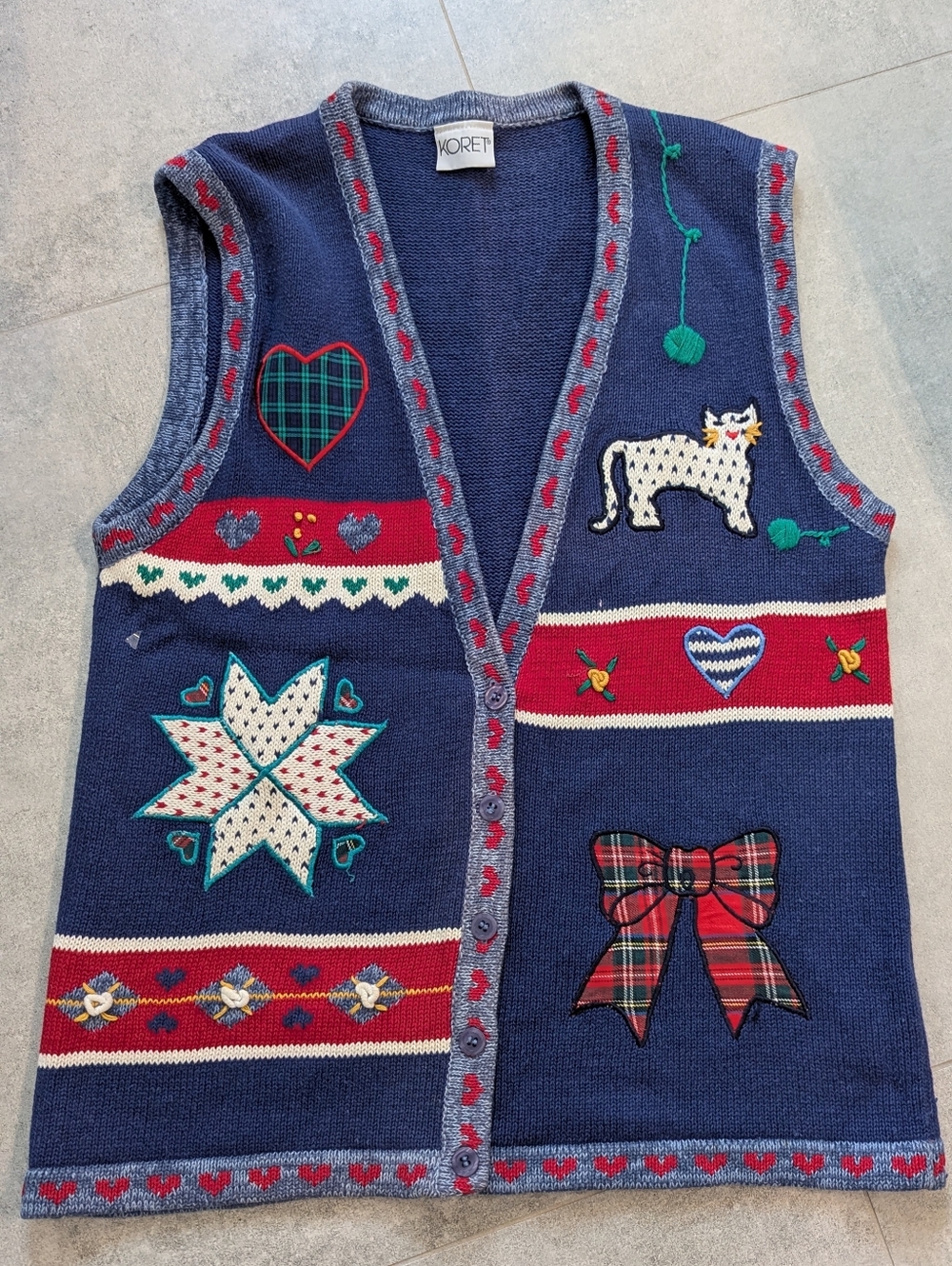 Vintage Koret Christmas Sweater Vest Small Ramie Cotton Holiday Novelty Knit‎